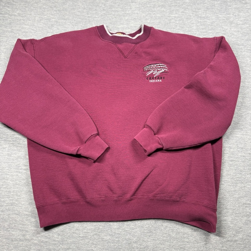 Caesars Sweatshirt Mens XL Maroon‎ Indiana Casino Embroidered Pullover Crew Neck